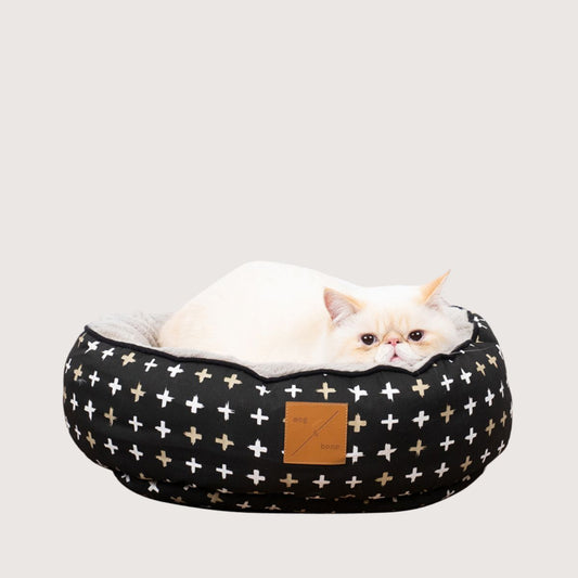 Cat Bed - Reversible - Black Metallic Cross Print