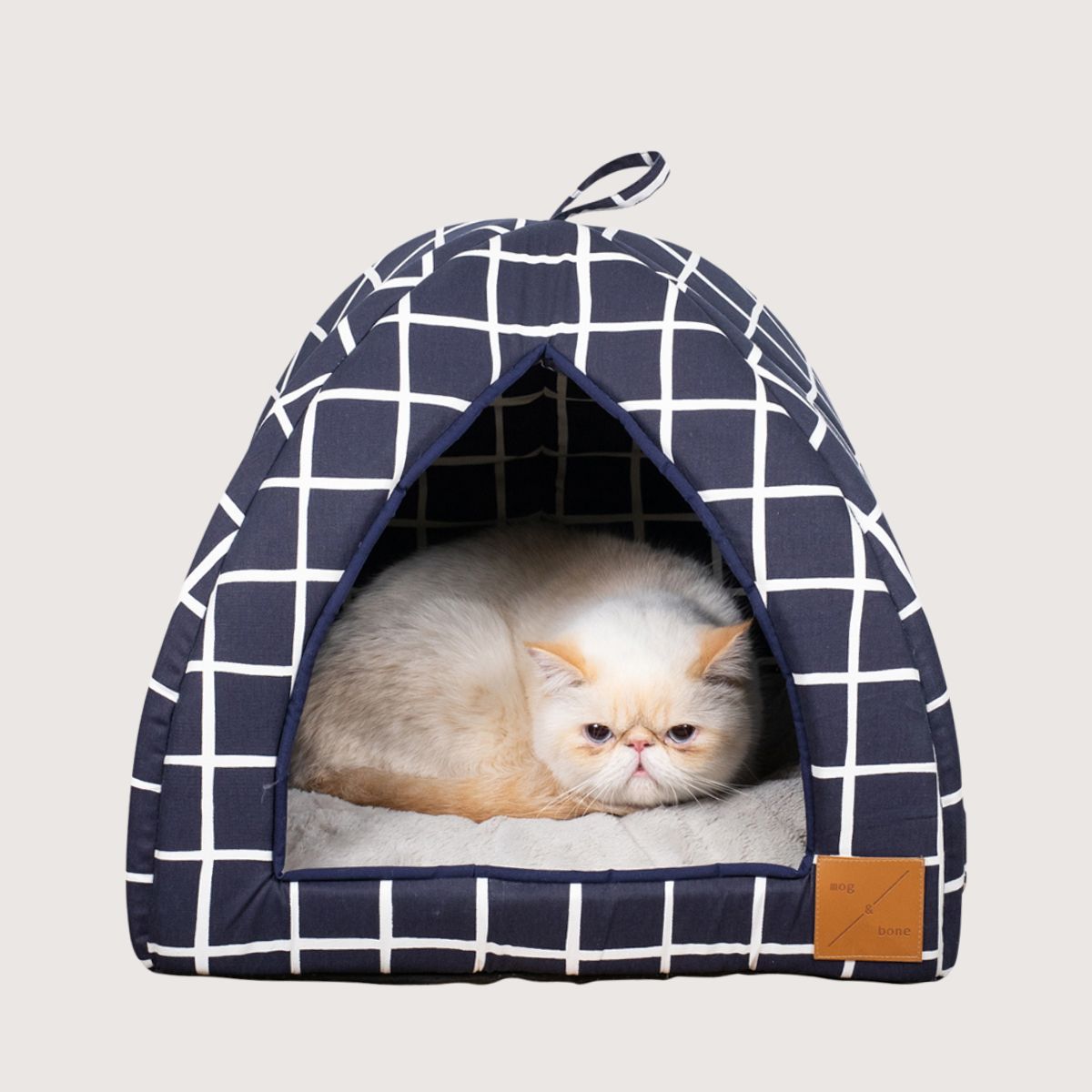 Cat Igloo - Navy Check Print