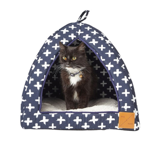 Cat Igloo - Navy Cross Print