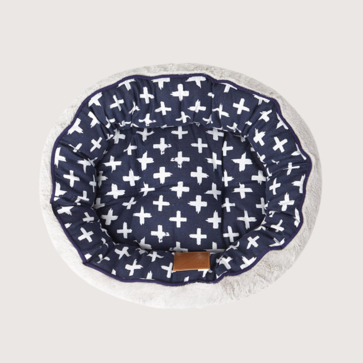 Cat Bed - Reversible - Navy Cross Print