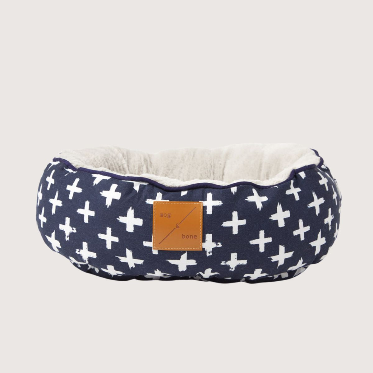 Cat Bed - Reversible - Navy Cross Print