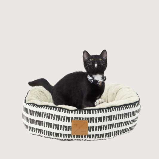 Cat Bed - Reversible - Black White Mosaic Print