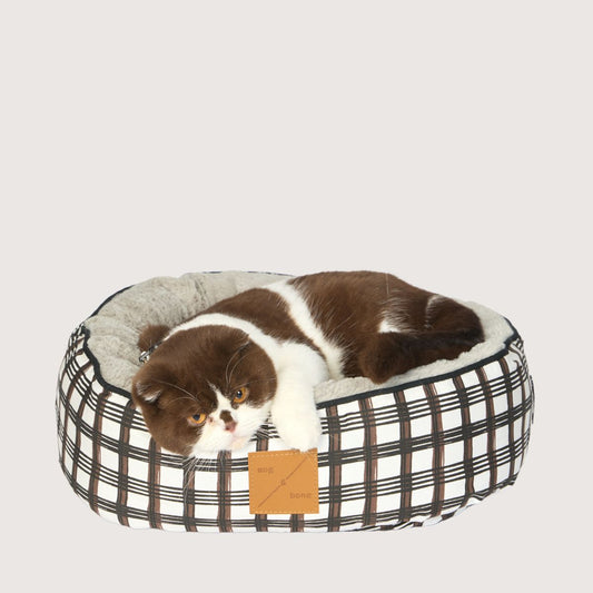 Cat Bed - Reversible - Cocoa/ Black Plaid Print