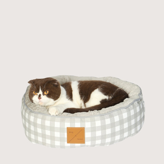 Cat Bed - Reversible - Grey Gingham Print