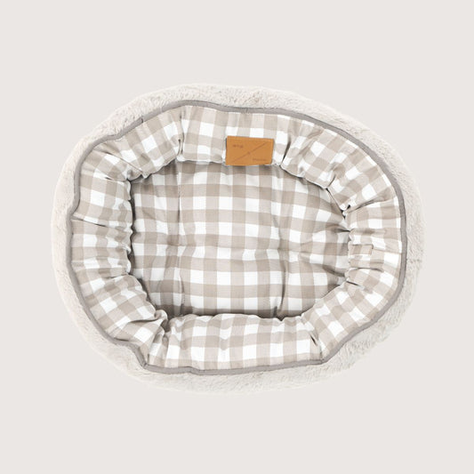 Cat Bed - Reversible - Mocha Gingham Print