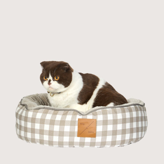 Cat Bed - Reversible - Mocha Gingham Print