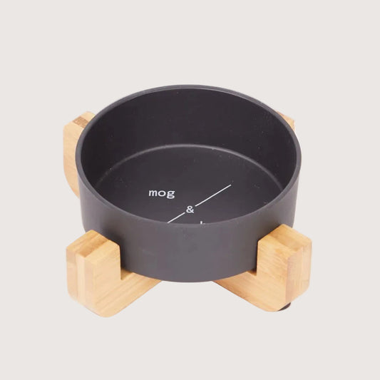 Bamboo Cat Bowl - Single with Stand - Black