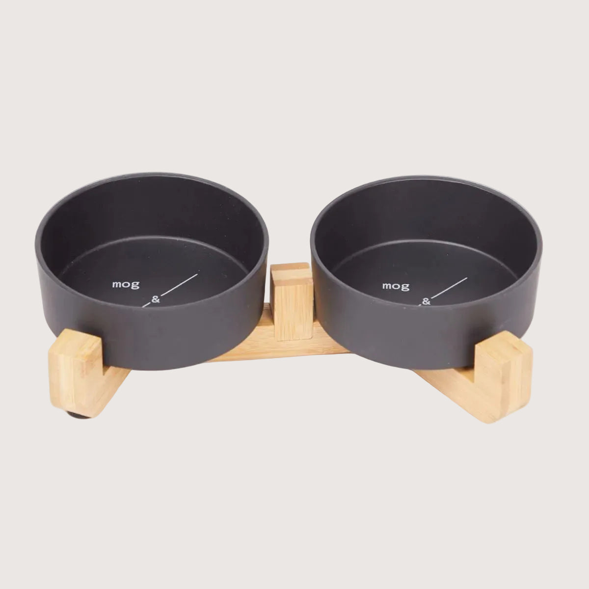 Bamboo Cat Bowl - Double with Stand - Black