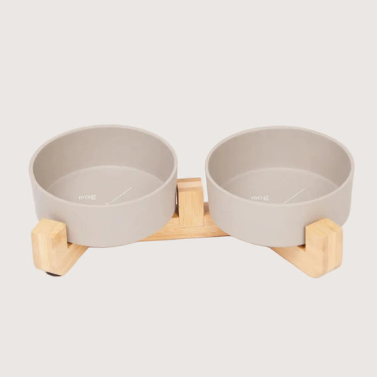 Bamboo Cat Bowl - Double with Stand - Mocha