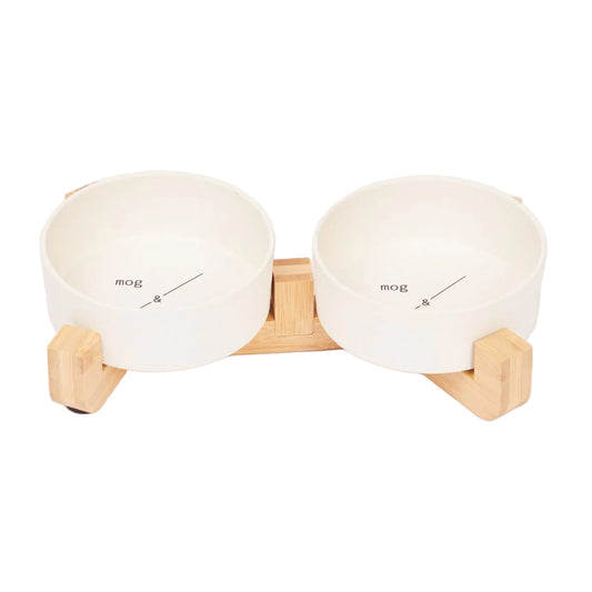 Bamboo Cat Bowl - Double with Stand - Natural