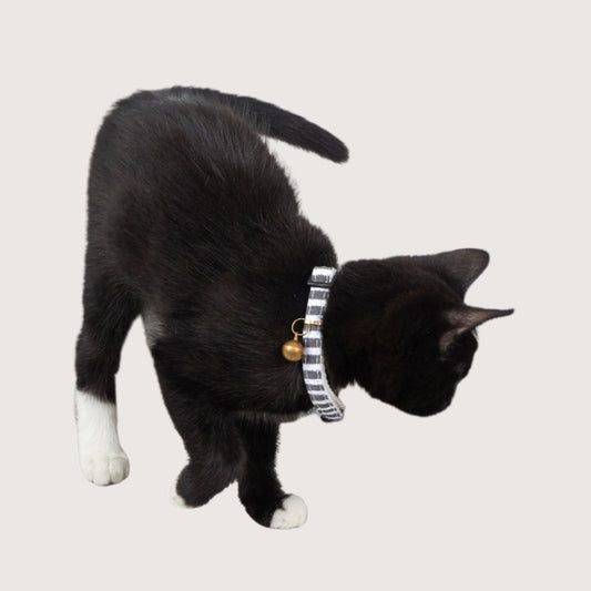 Cat Collar - Hemp - Charcoal Hamptons Stripe