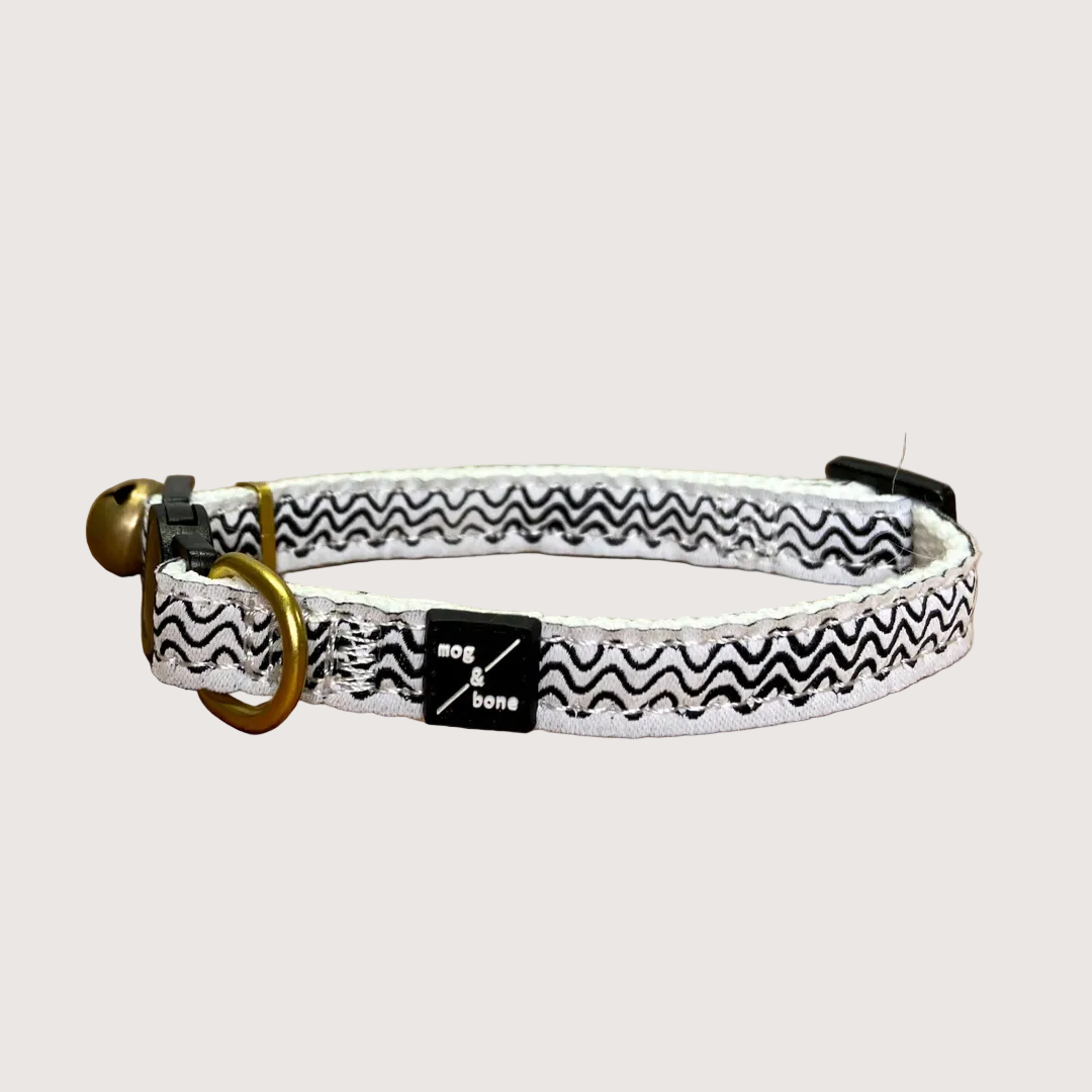 Cat Collar - Hemp - Black Wave Print