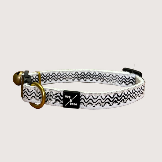 Cat Collar - Hemp - Black Wave Print