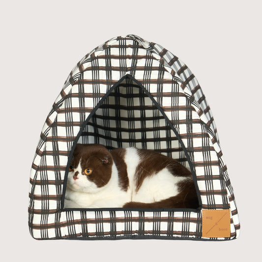 Cat Igloo - Cocoa/ Black Plaid Print