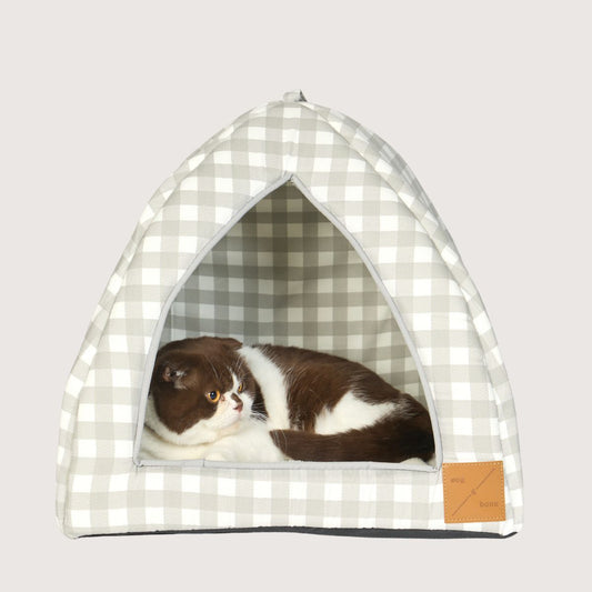 Cat Igloo - Grey Gingham Print