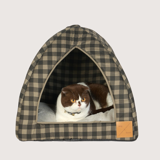Cat Igloo - Mocha/ Black Gingham Print