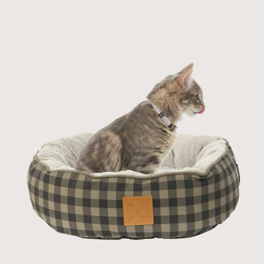 Cat Bed - Reversible - Mocha/ Black Gingham Print