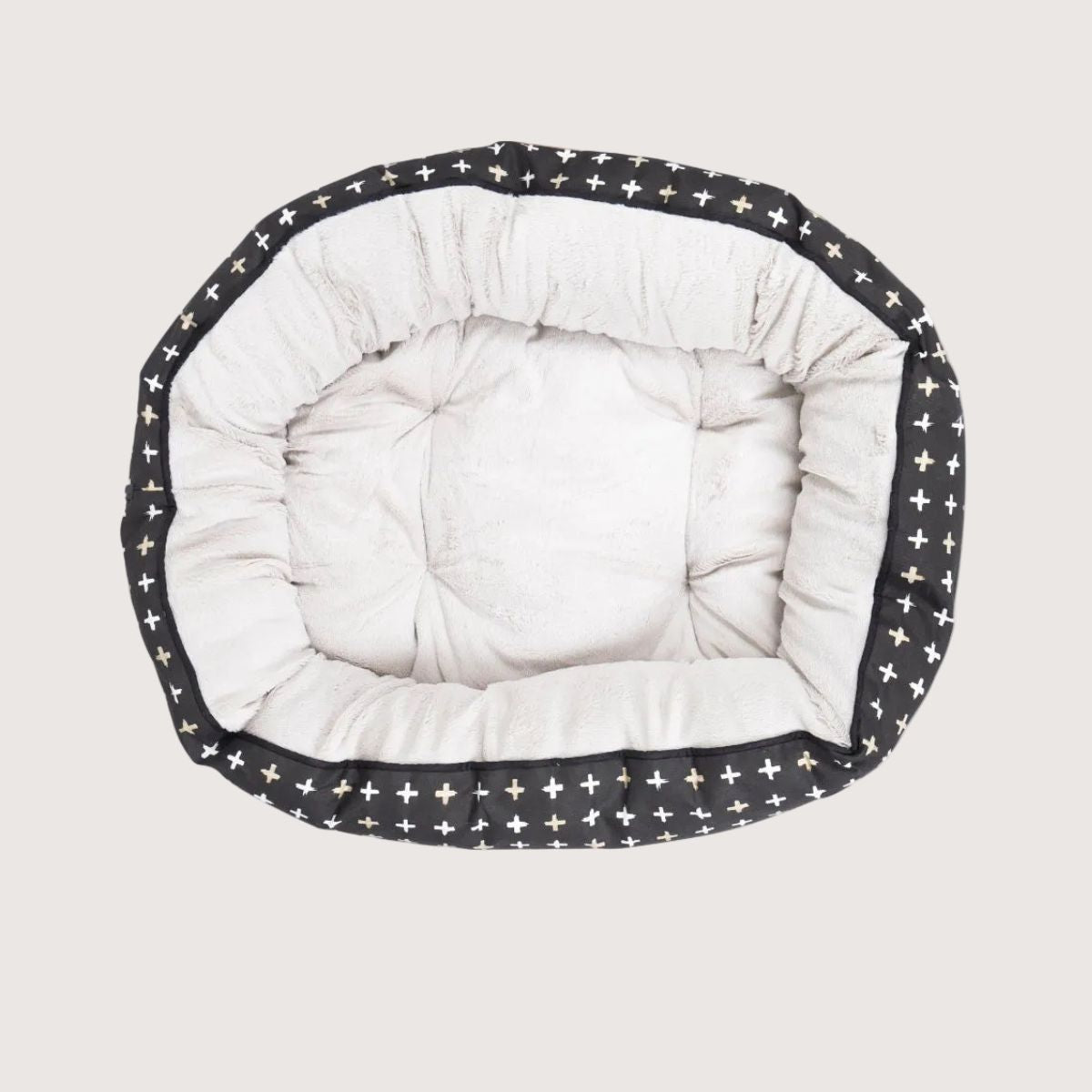 Mog & Bone 4 Seasons Reversible Circular Dog Bed - Black Metallic Cross Print