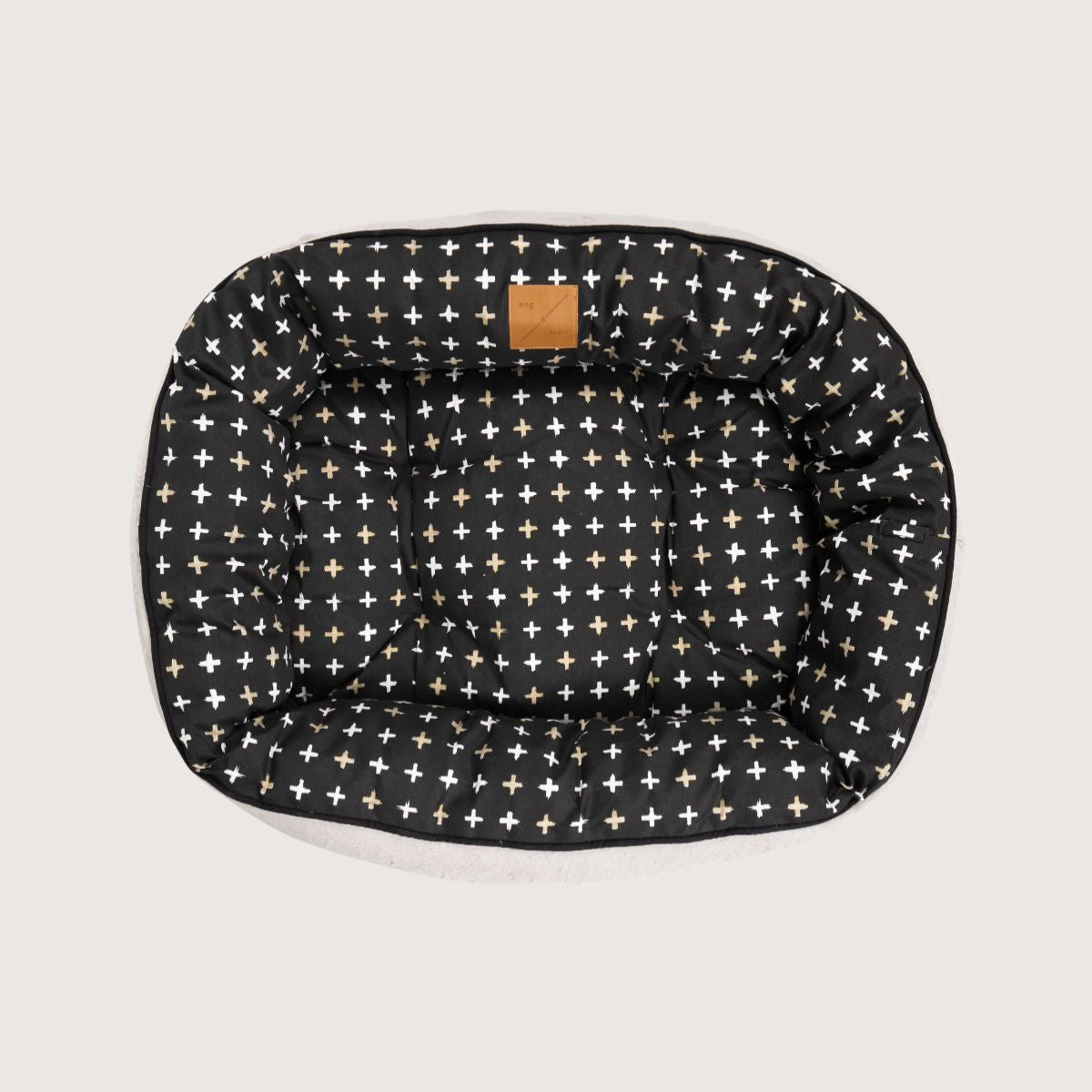 Mog & Bone 4 Seasons Reversible Circular Dog Bed - Black Metallic Cross Print