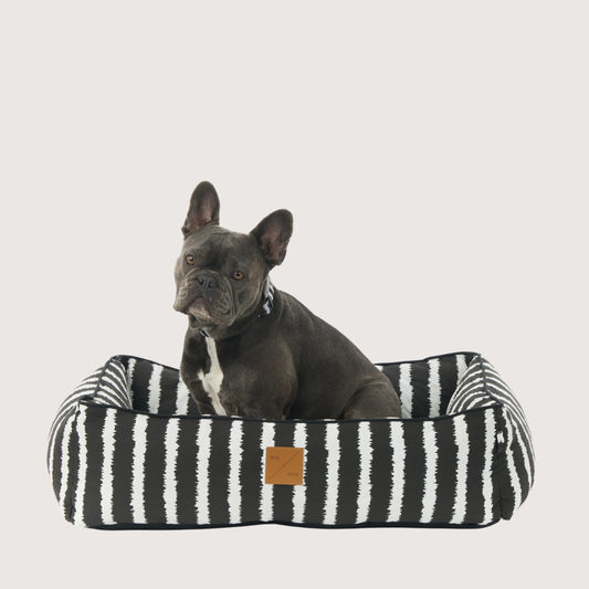 Bolster Dog Bed - Black Artisan Print