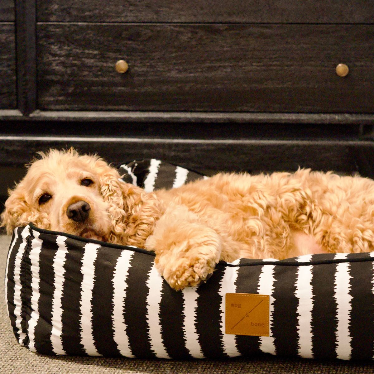 Bolster Dog Bed - Black Artisan Print
