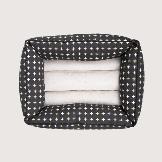 Mog & Bone Bolster Dog Bed  - Black Metallic Cross Print