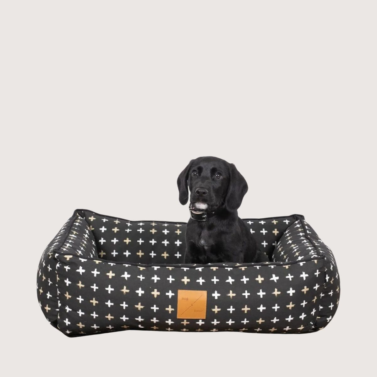 Mog & Bone Bolster Dog Bed  - Black Metallic Cross Print