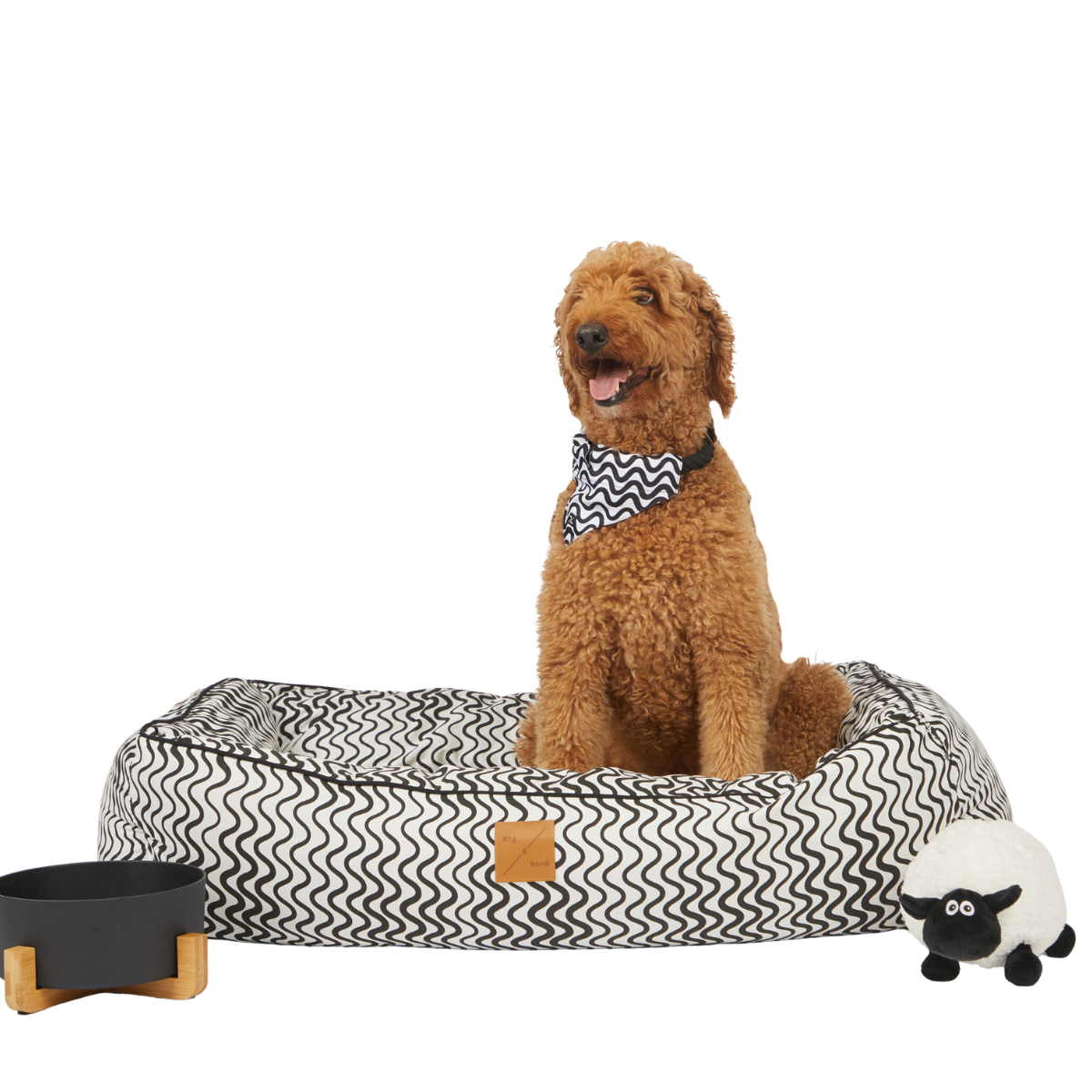 Bolster Dog Bed  - Black Wave Print