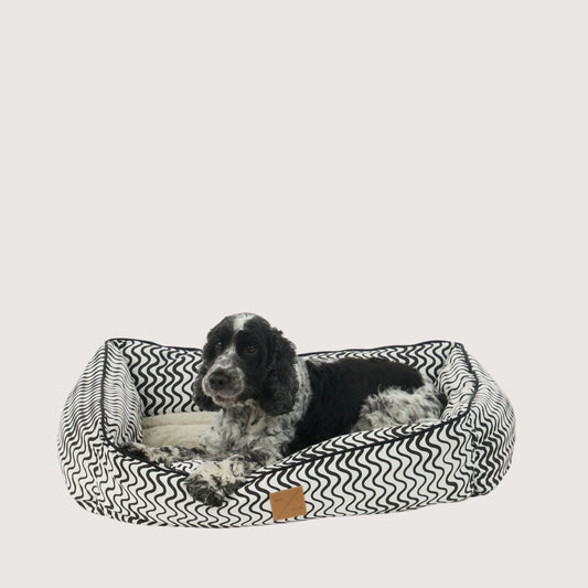 Bolster Dog Bed  - Black Wave Print