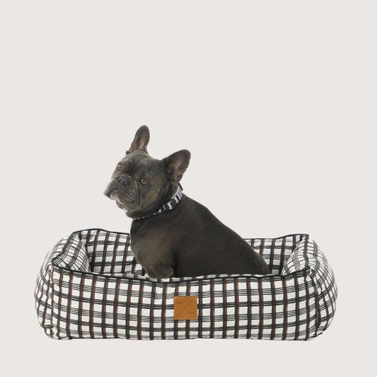 Bolster Dog Bed - Cocoa/ Black Plaid Print