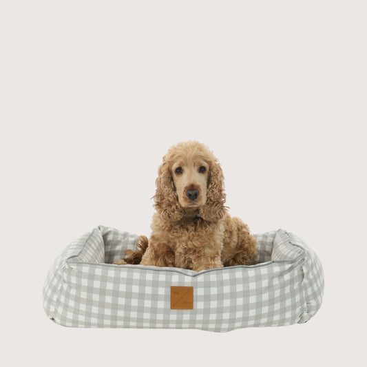 Bolster Dog Bed - Grey Gingham Print