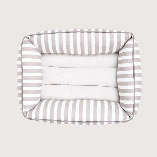 Mog & Bone Pet Products Bolster Dog Bed  - Latte Hampton Stripe Print