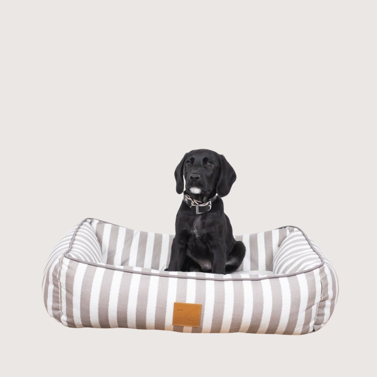 Bolster Dog Bed  - Latte Hampton Stripe Print