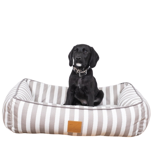 Bolster Dog Bed  - Latte Hampton Stripe