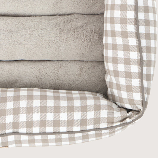 Bolster Dog Bed - Mocha Gingham Print