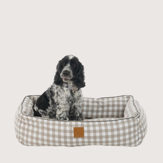 Bolster Dog Bed - Mocha Gingham Print