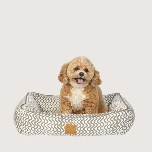 Bolster Dog Bed - Mocha Wave Print