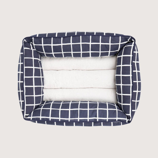 Mog & Bone Bolster Dog Bed  - Navy Check