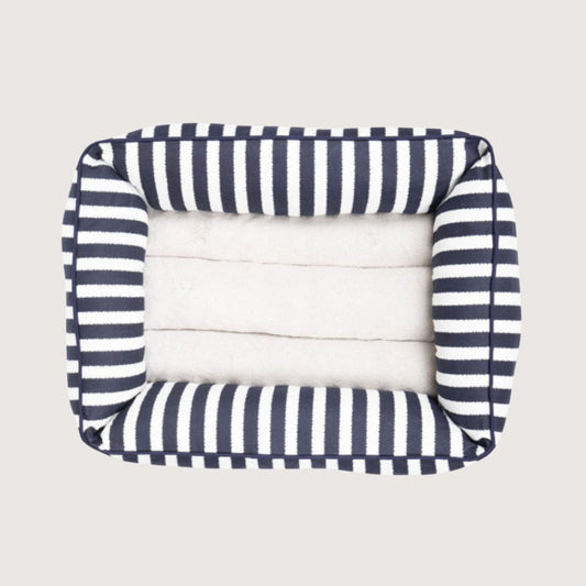 Mog & Bone Bolster Dog Bed  - Navy Hampton Stripe Print