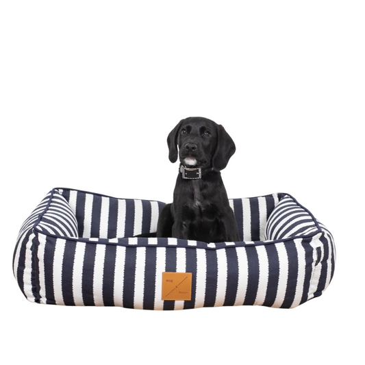 Bolster Dog Bed  - Navy Hampton Stripe