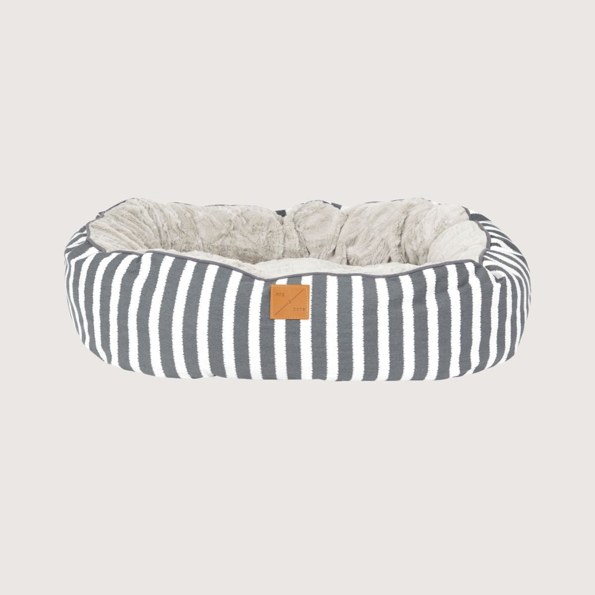 Mog & Bone 4 Seasons Reversible Circular Dog Bed - Charcoal Hamptons Stripe Print