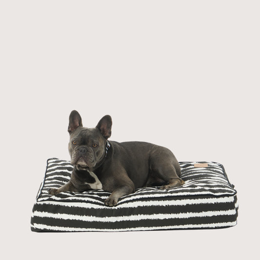 Cushion Dog Bed - Black Artisan Print