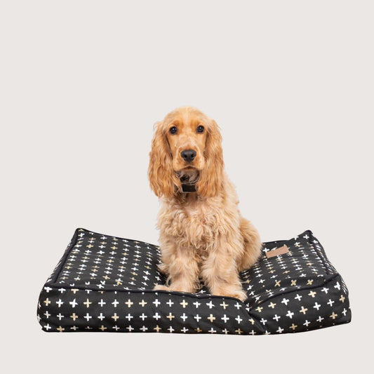 Cushion Dog Bed - Black Metallic Cross Print