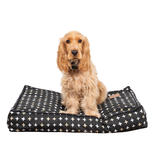 Cushion Dog Bed - Black Metallic Cross Print