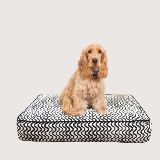 Cushion Dog Bed - Black Wave Print