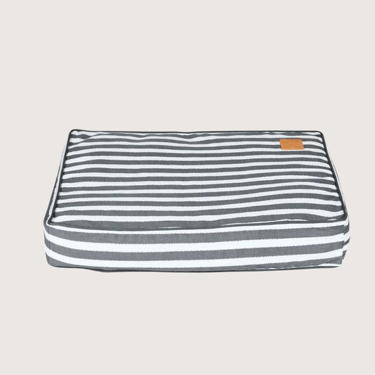 Mog and Bone Classic Cushion Designer Dog Bed - Charcoal Hampton Stripe Print