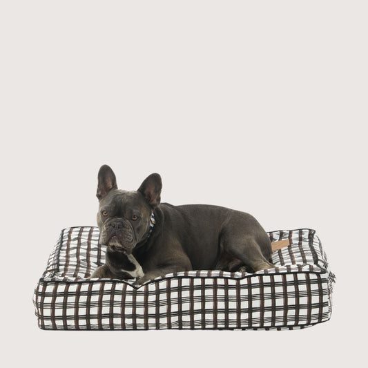 Cushion Dog Bed - Cocoa/ Black Plaid Print