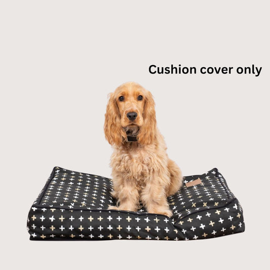 Cushion Bed COVER - Black Metallic Cross Print