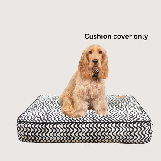 Cushion Bed COVER -  Black Wave Print