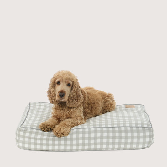 Cushion Dog Bed - Grey Gingham Print